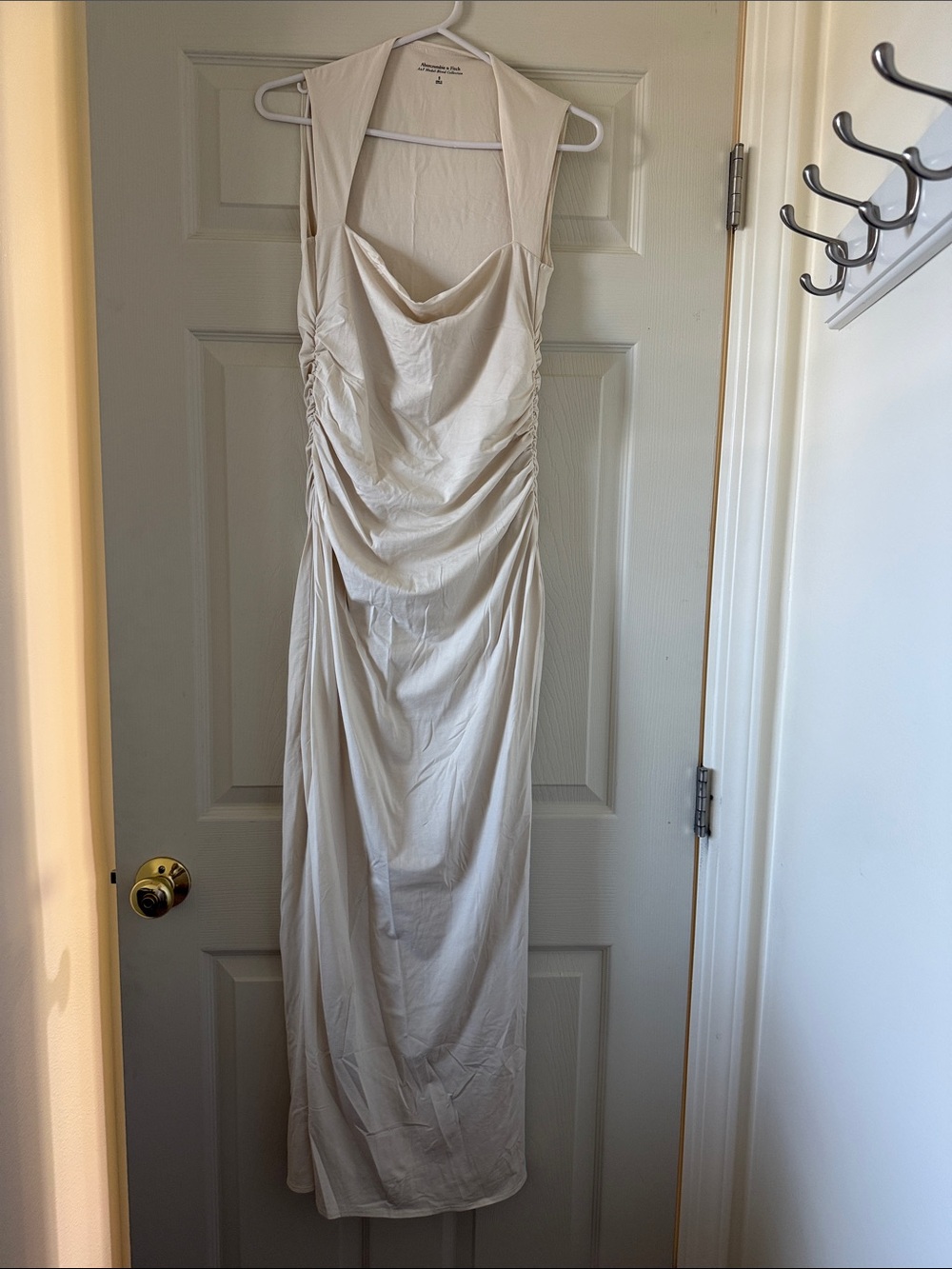 Abercrombie & Fitch Cream Ruched Cowl Neck Maxi Dress